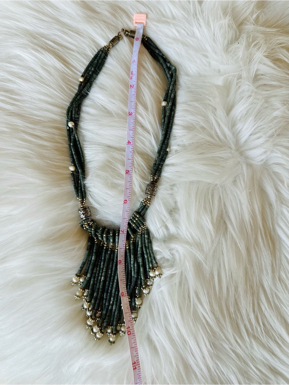 Vintage Green Beaded Fringe Necklace - Picture 3 of 5